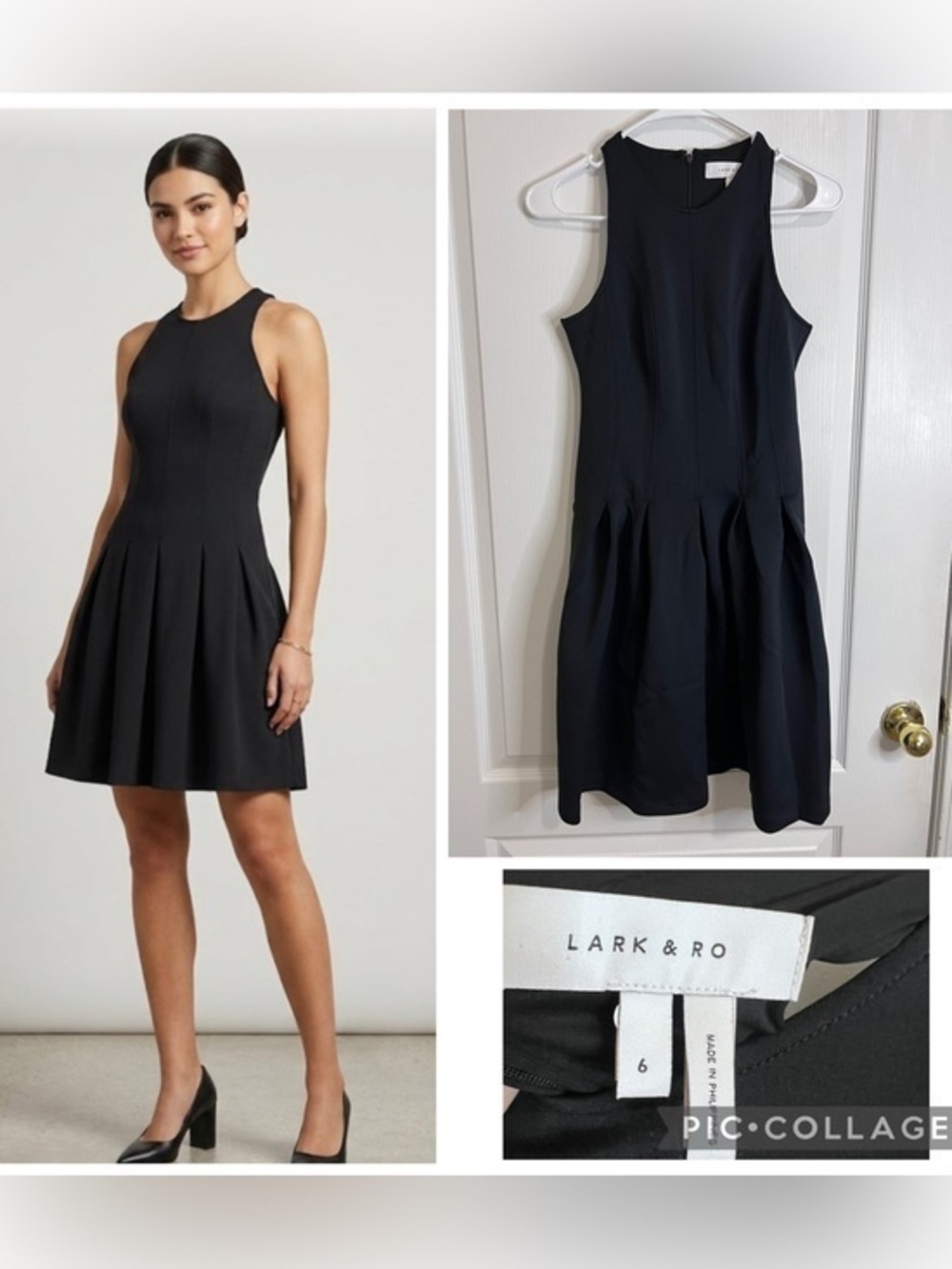 Lark & Ro Black Sleeveless Pleated Fit-and-Flare Dress size 6